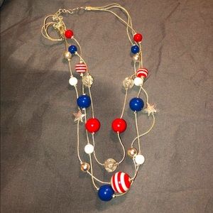 Necklace 3 layers red white blue American United States of America Patriotic